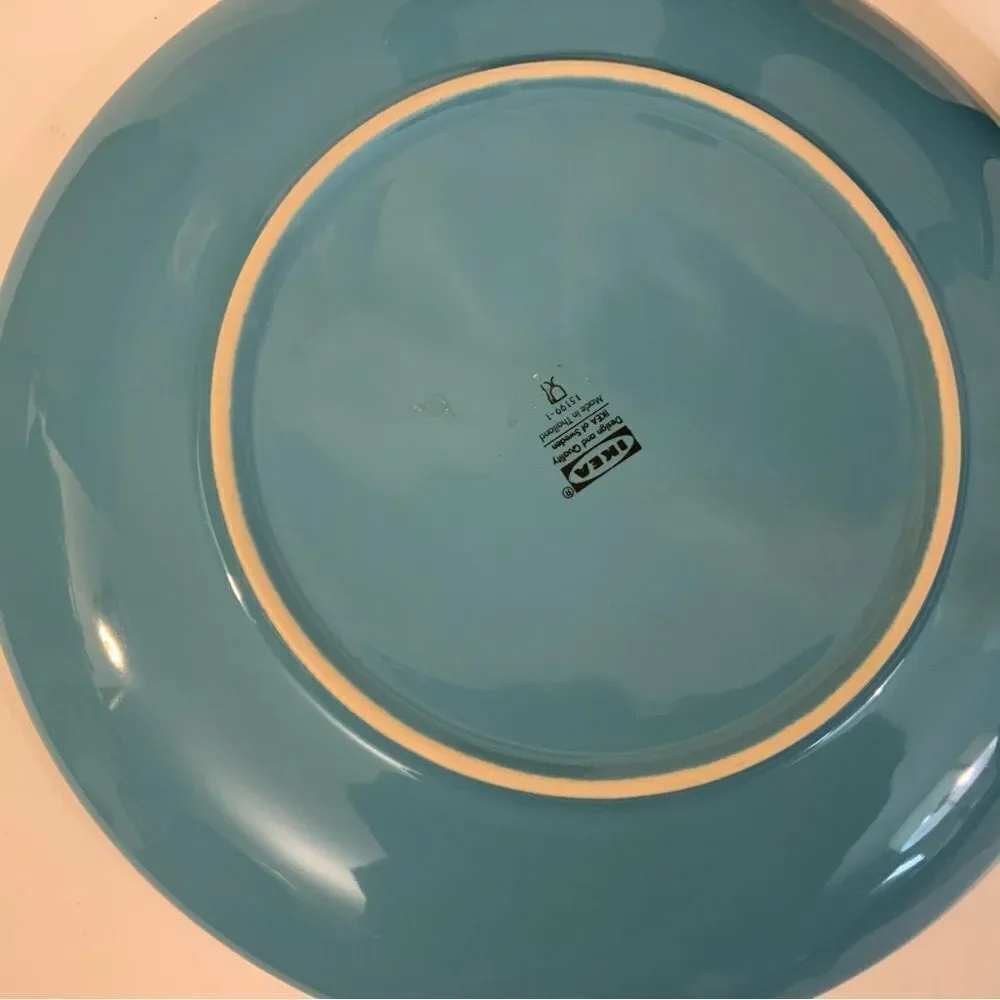 Lot of 3 IKEA FARGRIK Aqua Turquoise Blue 10.75” Dinner Plates Thailand #15199